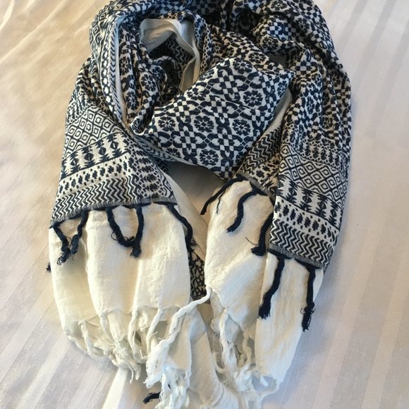 SLATE AND SALT BOHEMIA LOUNGE navy embroidered cotton scarf Ethical Fair Trade L - Picture 4 of 5